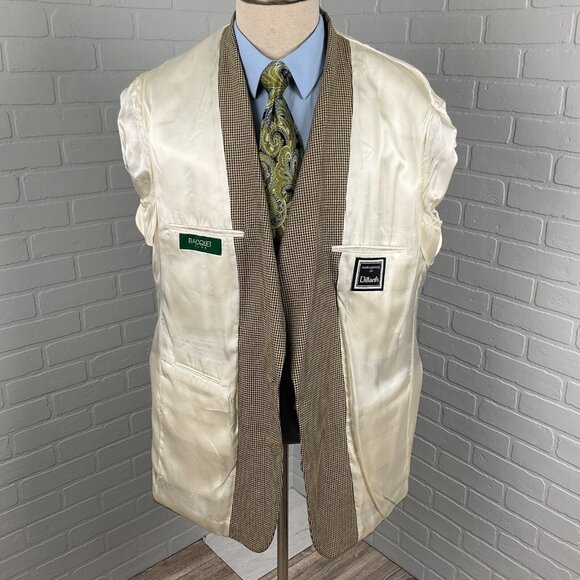 Racquet Club Blazer Men 44 Yellow Tan Houndstooth Classic Career Jacket USA VTG - Picture 6 of 15